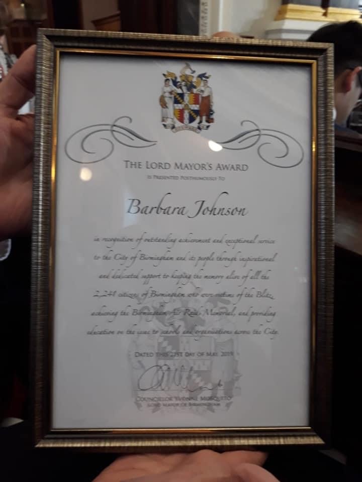 Barbara Johnson Lord Mayors award and memorial
